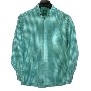 Southern Tide men’s Size Large turquoise blue & yellow plaid button down‎ shirt